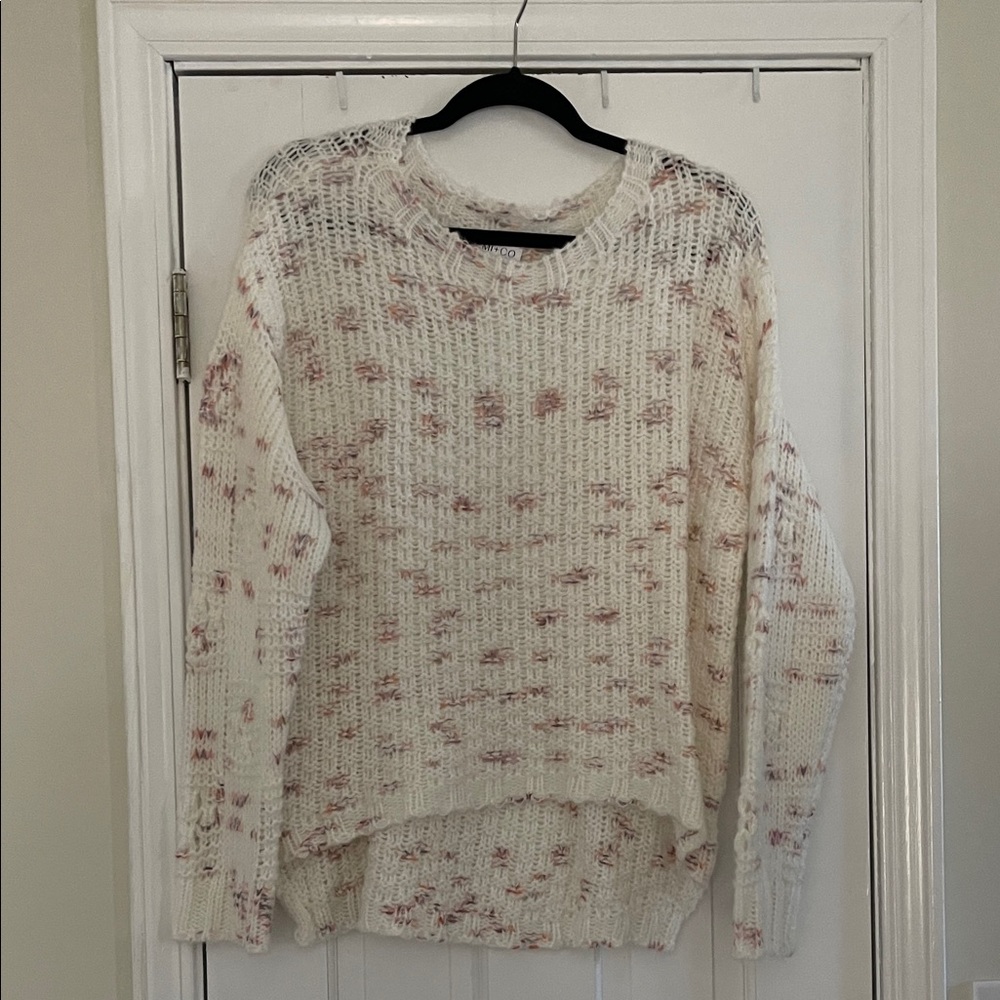 Cozy Cream Sweater with Pink and Purple Accents